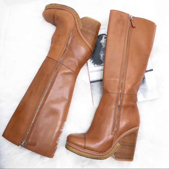 Marc By Marc Jacobs Shoes - Marc Jacobs Camel Tan Tall Wedge Boots 36 Zipper